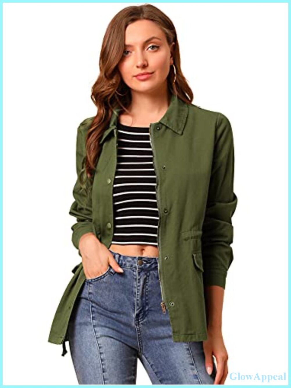 Utility Jacket Zip Up Drawstring Waist Coat with Pockets